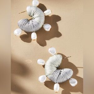 Anthropologie Small Raffia-Wrapped Hoop Earrings